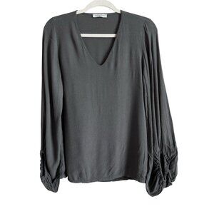 CobbleStone Blouse Women’s M/L Gray Balloon Sleeve Italy Priya Top Minimalist